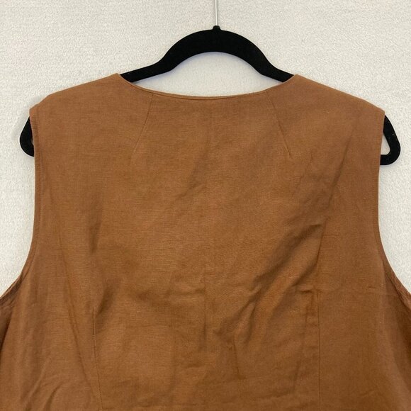 Coldwater Creek Linen Blend Button Up Blouse Top Size 22 Brown Beaded Sleeveless - Picture 12 of 12